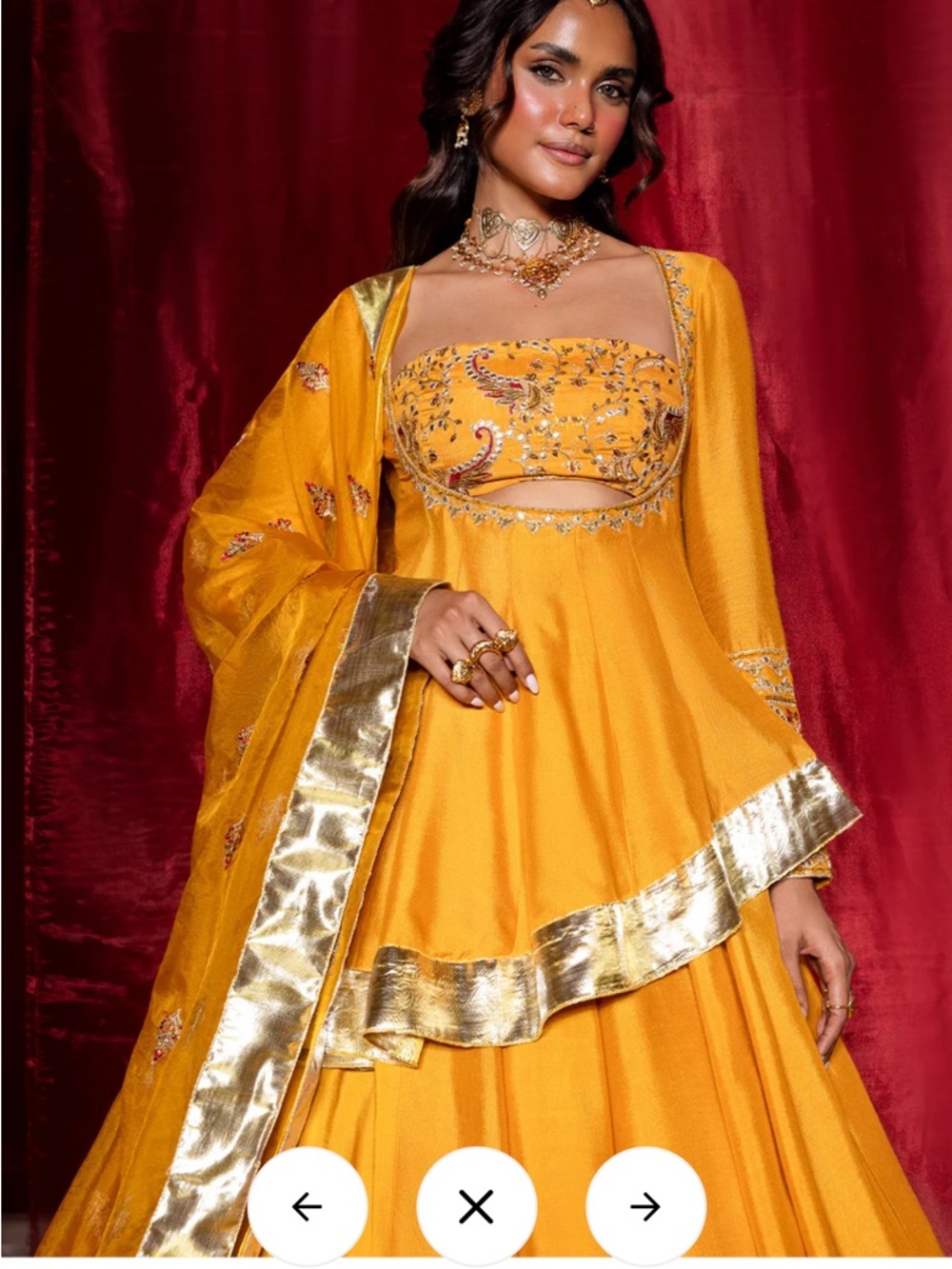 Yellow Gold Embellished Indian or Pakistani Anarkali Dress with Dupatta